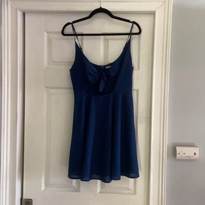 Dark blue tie front mini dress